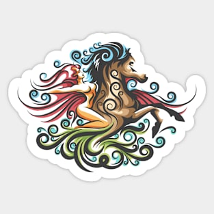 Girl on a Horse Ornate Emblem Sticker